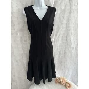 Ellen Tracy 14 Black Sleeveless Fit Flare Dress Princess Seam Classic Career